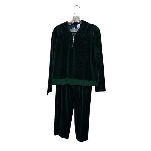 Vtg Liz Claiborne LizSport Suit Dark Green Velvet High Waist Pants Women's Sz M - Picture 1 of 14